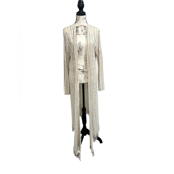 Scandal made in Italy boho style long crocheted duster in natural color OS - Picture 3 of 14